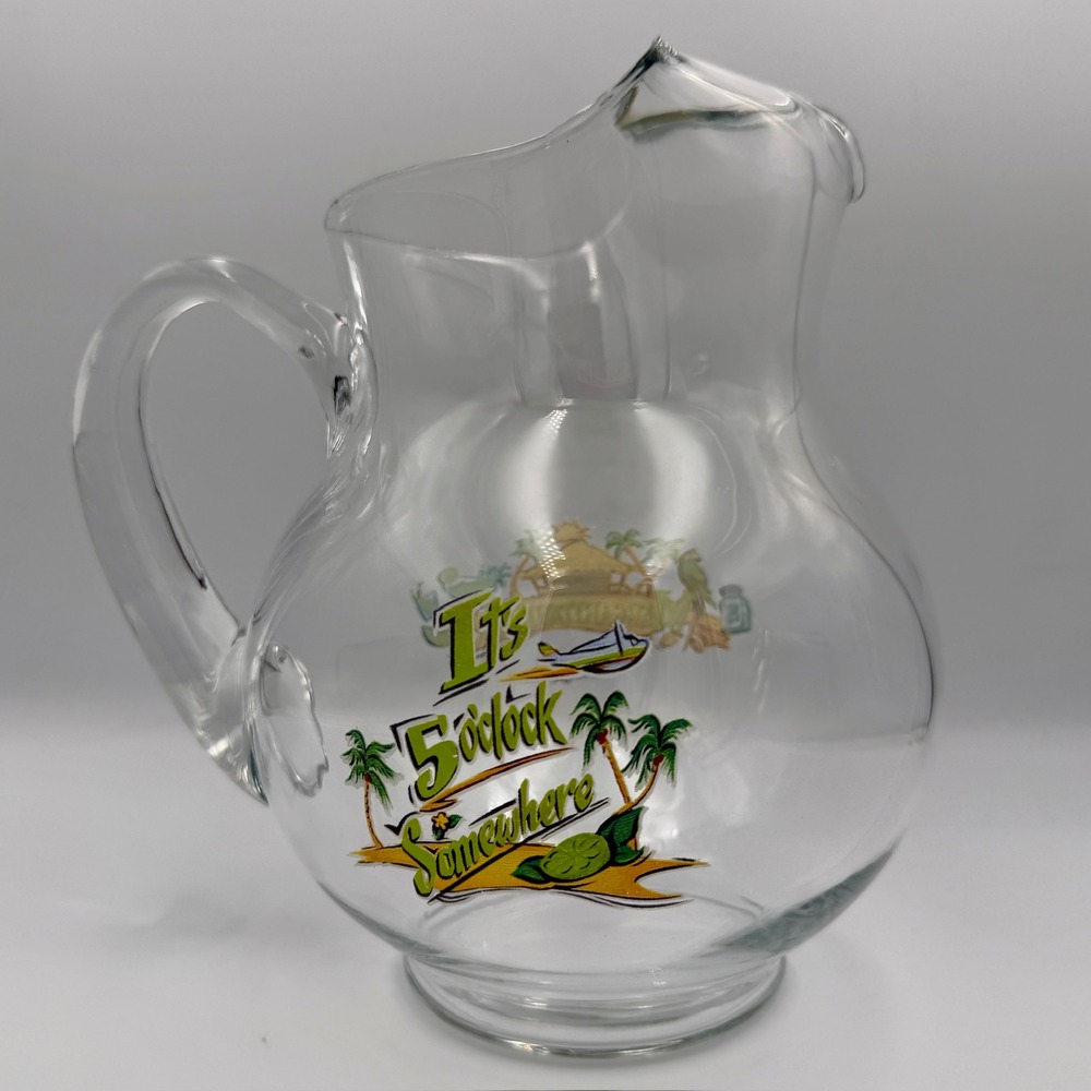 Margaritaville Mohegan Sun Glass Pitcher Its 5 OClock Somewhere Tropical Barware